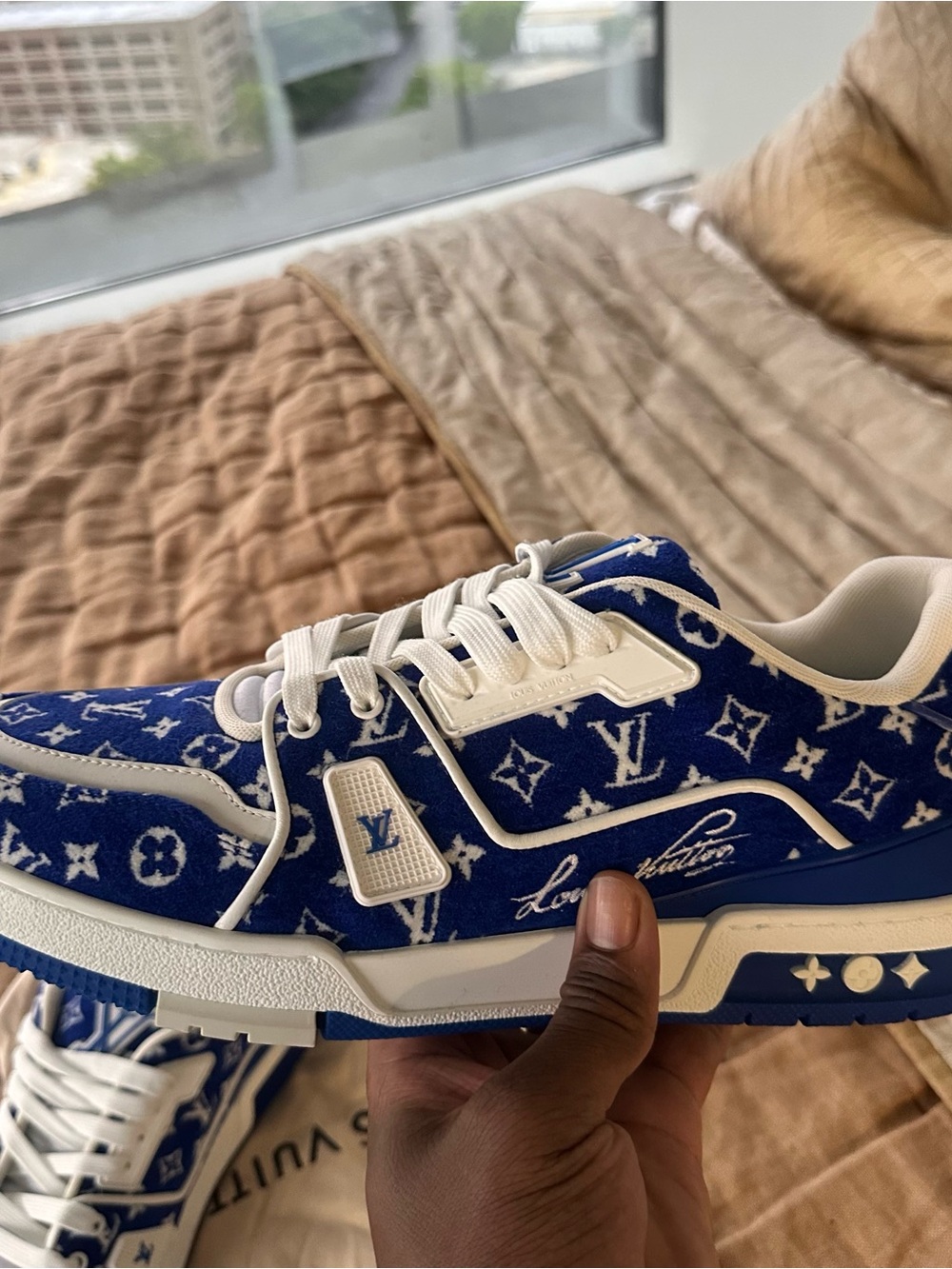 Louis Vuitton Blue and White Monogram Sneakers - Picture 2 of 6